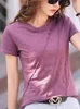 女性のTシャツaossviao Summer Classic Button Cotton TシャツOネック半袖女性服TシャツホワイトオールマッチM-3XLトップ230418