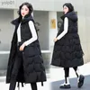 Women's Down Parkas 2023 New Winter Sleless Watistcoats Women Black Hooded Long Parkas Vest暖かいジッパー服