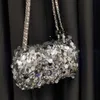 designr bags Shiny Inflexible Sequins Hand Woven Beads Flip Over Small Square Bag Silver Banquet Phone Underarm Crossbody Bag 230420