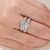 2 PCS 925 Sterling Silver Wedding Rings مجموعة للمرأة Solitaire خاتم الخطوبة فرقة حارس قابلة للفصل