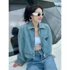 Women jackets denim long sleeve Button Letter Triangse Autumn Spring jacket Fashion Jeans coat Classic Windbreaker Coats