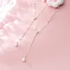 Pendant Necklaces MODIAN 925 Sterling Silver Shiny Zircon Y-Shape Elegant Pearl Pendant Necklace for Women Rose Color Gold Necklace Fine Jewelry231118