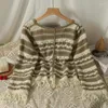 Women's Knits Korean Crochet Tops Cardigan Women Knitted Striped Sweater Cardigans Female Boho Vintage Jacket Coat With Tassel