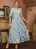 Sukienki w dużych rozmiarach Toleen Women Maxi 2023 Summer niebieski luksus elegancki elegancki swobodny abaya muzułmański turecki wieczorny szat