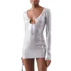 Casual Dresses Fashion Women Sequined Mini Spring Long Sleeve Drawstrings Solid Color Slim Fit Street Party Short Dress