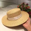 Wide Brim Hats Natural Superfine Flat Top Straw Hat Black And White Cloth Small Beach Sun Wild Summer