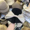 Szerokie czapki brzegowe 202303-2509139 INS Summer Fold Big Linen Bowknot Speisher Natural Plant Fibre Lady Sun Cap Ochrac