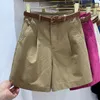 Women's Shorts Women's Denim Shorts High Waist Short with Belt Blue Red Khaki Casual Cotton Solid Loose Casual Bermuda Summer Shorts for Women 230418