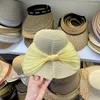 Szerokie czapki brzegowe 202303-2509139 INS Summer Fold Big Linen Bowknot Speisher Natural Plant Fibre Lady Sun Cap Ochrac