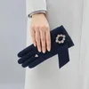 Cinq doigts gants hiver diamants gemme laine tricot chaud écran tactile mitaines femme double couche plus peluche épaisse cachemire conduite gant noir H70 231118