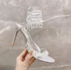 İnce yüksek topuk sandal lüks tasarımcı ayakkabı kadınlar için rene caovilla rhinestone elmas topuklu renkli erkekler kutu moda bayan seksi terlik ile en iyi kalite kaydırıyor