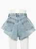 Kvinnors shorts DEAT Fashion Women's Denim Shorts Hög midja Löst rak metall Tassel Streetwear Kort jeans Kvinna Summer 17A1654 230418