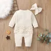 Rompers Citgeett Autumn Solid Infant Baby Dziewczęta chłopcy Romper Romper Bow Bow Sweet Style Ruffle Princess Spring Costume Suit 230418