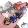 Pendant Necklaces 2Pcs/Set Love Heart Shape Stone Natural Amethysts Tiger Eye Energy Pendants 31x35MM Vintage Charm Beads For Jewelry DIY