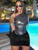 Zweiteiliges Kleid Hawthaw Frauen Party Club Tanktops Bodysuit Minirock Zweiteilige Sets Outfit Sommer Herbst Großhandelsartikel für Unternehmen 230417