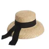 Ny stil rem halmstjälk mode sling sun hatt kvinnor vår och sommarsol skydd strand vintage hepburn stil halmhatt