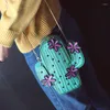 Sacs de soirée femmes broderie fleurs Mini chaîne sac à bandoulière mignon vert Cactus forme rabat petit Desinger bandoulière pour