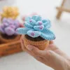 Decorative Flowers Artificial Hand Knitted Crochet Succulent Bonsai Fake Plant Potted Gifts Home Table Living Room Office Party Decoration