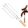 BBQ Tools Accessories Corn Barbecue Rack Sausage Net Clip 304 Stainless Steel Basket Detachable Folding Portable Grilling Mesh Tool LT648