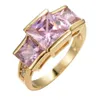 Band Rings Luxury Female Pink Crystal Stone Ring Yellow Gold Color Wedding Big Rings For Women Vintage Bride Square Engagement Ring AA230417
