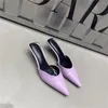 Pantofole a punta Donna Estate Ciabatte esterne Ciabatte Scarpe Tacchi bassi sottili Viola Argento Nero Bianco Casual Elegante 39