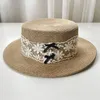 Chapéus de aba larga Designer artesanal verão chapéu de sol de praia Raffia preta flor branca craw tap bow tampa natureza cor doce plana