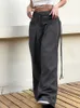 Women's Pants Capris Shirring Casual Wide Leg Pants Women High Waist Street Basic Loose Sweat Trousers Korean Retro Gray Office Y2K Lady Pants 230417