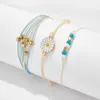 Urok bransolety Huatang 3PCs/Set Bohe Daisy Flowers for Women Girls Kolorowe koraliki ręczne splot Rope Bangle Fashion Biżuteria 8956