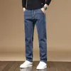 2023 inverno quente jeans masculino com pelúcia e tubo reto engrossado solto meados de idade grande estiramento calças jeans