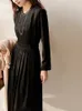 Basic Casual Dresses Woman Clothing Spring Autumn O Neck Elegant and Pretty Women's Dresses Korean Fashion Spliced Black Temperament Long Dress 231117