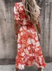 Casual Dresses Y2K Sexy Floral Print Women V Neck Side Slit Elegant Long Spring Loose Boho Holiday Beach Vestidos 230418