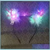 Party Hats Led Fluffy Feather Antlers pannband Julen Glödande Ljus upp blinkande hjortörar Hårband Kostym Fancy Cosplay Decor Wi DH4JG