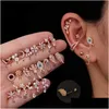 مسمار 1PC الورد الذهب الفولاذ المقاوم للصدأ الحلزوني الأزياء النبات CZ الفص الأذن tragus daith غضروف الظهر الظهر حلق stud dro dhgarden othoq