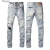 Men's Purple Mens Jeans Fashion Trends Distressed Ripped Biker Slim Fit Motorcycle Mans Black Pants