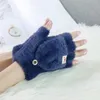 Cinq doigts gants 1 paire femmes hiver chaud écran tactile mignon belle sensorielle sans doigts tricoté peluches extérieur rabat couverture