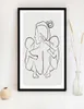 Family Portrait Mom Two Baby Art Line Ritning Affischer Abstract Minimalist Wall Canvas Print målning Nursery Dekorativa bilder P1341035