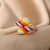 Anéis de banda arco-íris néon esmalte anéis para mulheres aberto aço inoxidável anel ajustável colorido festa jewerly presente de natal anillos mujer AA230417
