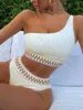 Traje de baño de mujer Puntada Detalle Bikini Un hombro Traje de baño Mujer Cintura alta Traje de baño Mujer Acolchado Traje de baño Natación Ropa de playa Verano 230417