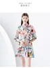 Robes décontractées piste de fleurs de vacances mini-robe robe 2024 Nouveau col debout pour femmes à manches à manches à manches florales