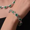 Trendy Emerald Diamond Bracelet 100% Real 925 Sterling Silver Party Wedding Bangle armbanden voor vrouwen bruidsbetrokkenheid sieraden