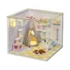 Doll House Accessories DIY Hut with Dust Cover Toys Kit Doll House Handmade Manual Assembling Model Furniture 3D Wooden Miniature Dollhouse Toys 230417