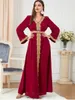 Ethnic Clothing Dresses For Muslim Women Lace Embroidery V-Neck Long Sleeve Party Maxi Dress With Belt Elegant Moroccan Kaftan Turkey Wears 230417