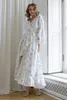 Robes Décontractées Élégant Vintage D'été Bandage Blanc En Mousseline De Soie Bleu À Pois Robes Longues À Manches Longues Sexy Fente Boho Plage Maxi Robes Pour Les Femmes 230418