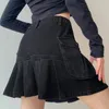 Spódnice Kobiety fałdowanie jeansu mini seksowne kawaii streetwear koreański elegancki elegancki styl A-line vintage modne harajuku słodkie dziewczyny 230418