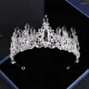 Headpieces verzilverde kristallen kroon tiaras ketting oorbellen bruid haaraccessoires voor vrouwen bruiloft grote strass bruids sieraden sets