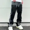 Męskie dżinsy streetwearowe plamki atramentowe mecz kolorów Y2K workowate dżinsy dla mężczyzn Patchwork Rage Fringe Fringe Micro dżinsowe Spodnie Owwrotne luźne Cargos 231117