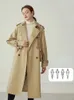 Misto lana da donna FSLE 100% cotone kaki Lungo trench da donna Autunno Inverno Colletto rovesciato Abiti da donna Causale Cintura a maniche lunghe Trench 231117