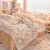 Conjuntos de cama Fourpiece Set Primavera e Outono Escovado Estilo Pastoral Cama Folha Quilt Cover Colcha Estudante Threepiece 231130