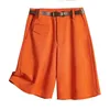 Shorts femininos shorts de verão feminino Casual Cintura alta calça curta fêmea de cor sólida Botão laranja voar solto bermuda shorts para mulheres 230418