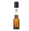 Bernsteinfarbene Roll-On-Flaschen aus Glas mit Edelstahl-Rollkugel, schwarz/goldener Verschluss für Parfüm, tragbare Größe, 5 ml, 10 ml, 15 ml, 20 ml, 30 ml, 50 ml, 100 ml